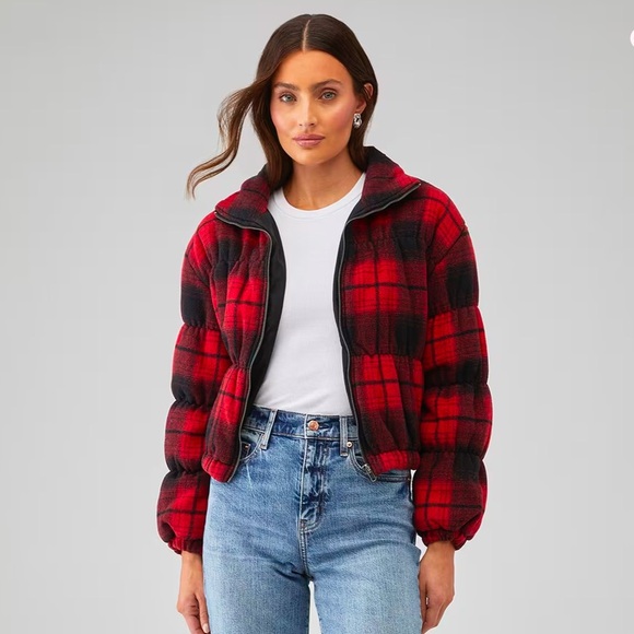 BB Dakota Everlong Jacket Plaid Red Black Lumberjack Winter Coat Puffer Gingham - Picture 3 of 14